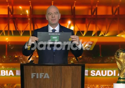 Saud celebrate after Saudi Arabia was confirmed as host of the 2034 World Cup